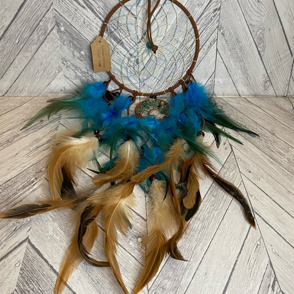 Dreamcatcher with Blue and Brown Feathers
